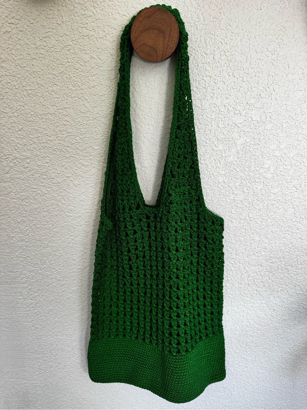 Free People Green Crochet Knit Market Tote Bag 13x15 Boho Slouchy Shoulder Bag